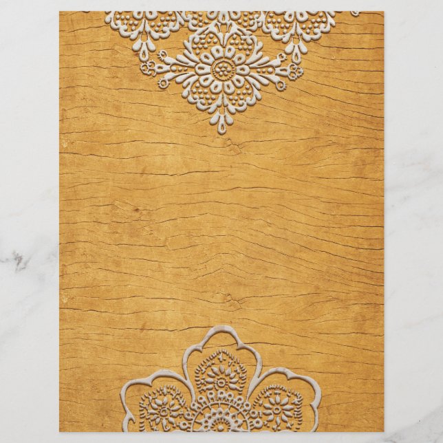 Pretty Gold & Lace Rustic Wood Scrapbook Paper (Front)