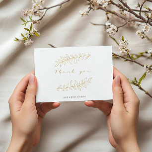 Pretty gold leaves, wedding thank you card