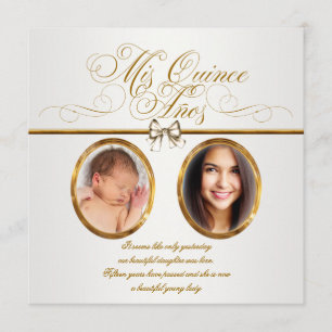 Pretty Gold Photo Quinceanera Invitations