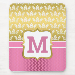 Pretty Gold Princess Crowns and Pink Chevron Mouse Mat