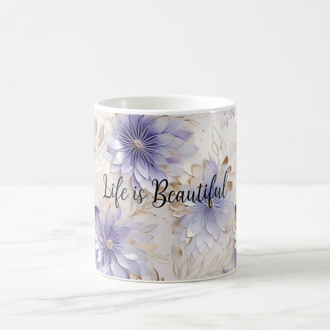 Pretty Gold Purple Pearl White Flowers Coffee Mug (Center)