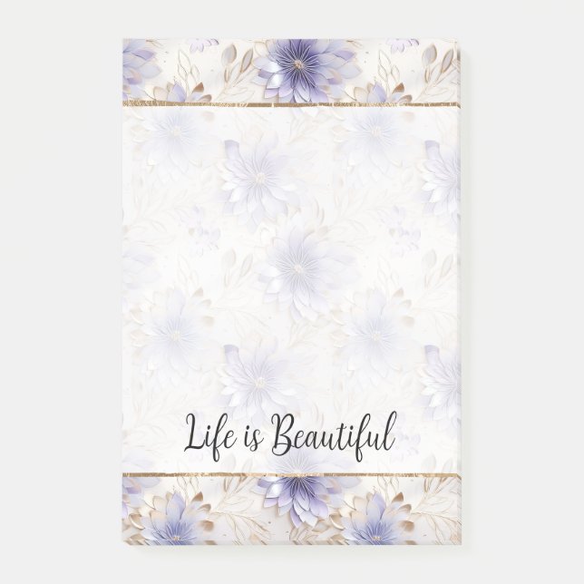 Pretty Gold Purple Pearl White Flowers Post-it Notes (Front)