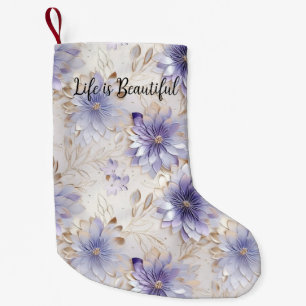 Pretty Gold Purple Pearl White Flowers Small Christmas Stocking