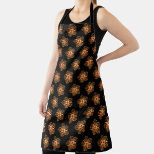Pretty Gold Red Flower Apron