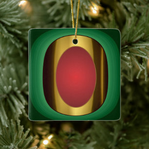 Pretty Gold Red Green Ceramic Ornament