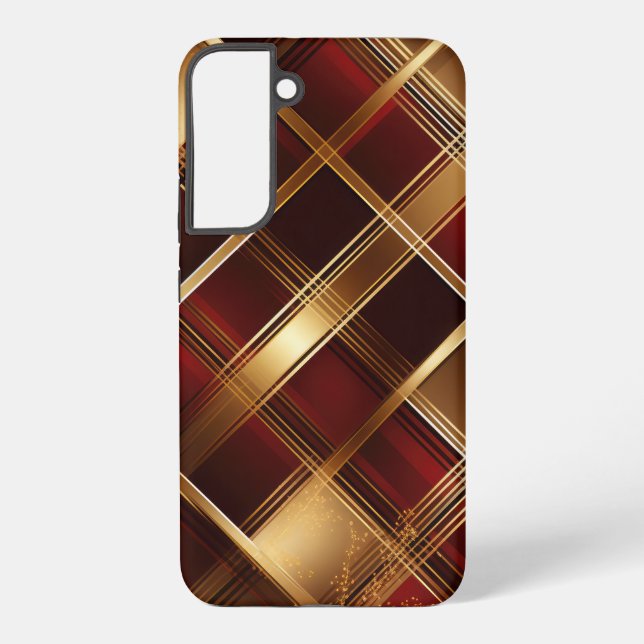 PRETTY GOLD & RED HOLIDAY MODERN PLAID PATTERN SAMSUNG GALAXY S22+ CASE (Back)