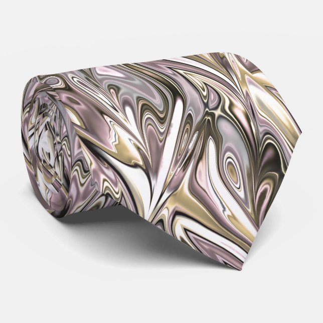 Pretty Gold Silver Pink Marbled Swirls Pattern Tie (Rolled)