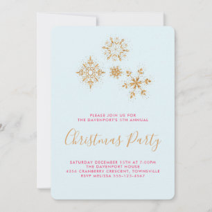 Pretty Gold Snowflakes on Blue, Festive Invite