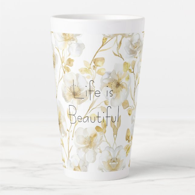 Pretty Gold White Flowers  Latte Mug (Front)