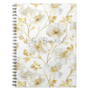 Pretty Gold White Flowers  Notebook
