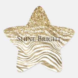 Pretty Gold White Glitter Zebra Print Sparkle      Star Sticker