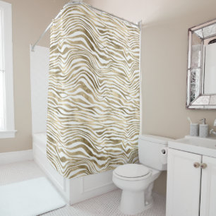 Pretty Gold White Zebra Print     Shower Curtain