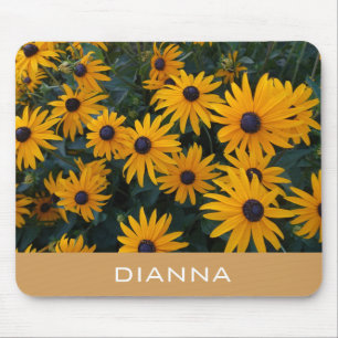 pretty golden daisy flowers, add your name mouse mat
