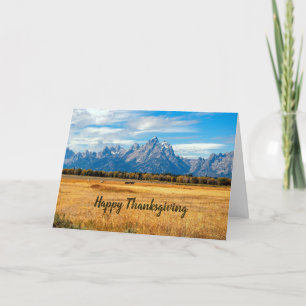 Pretty Golden Field Mountains Photo Thanksgiving Holiday Card
