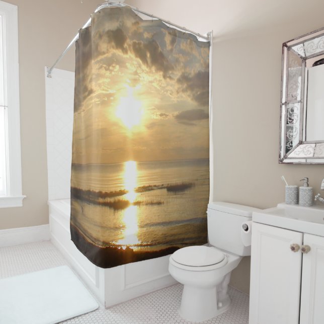 Pretty Golden Sunset over Cape Cod Harbour Shower Curtain (In Situ)