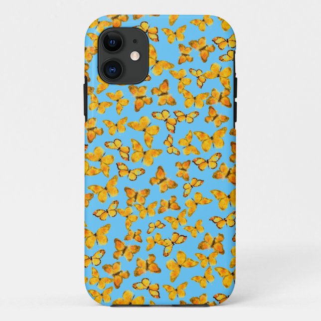 Pretty Golden Yellow Butterflies on Sky Blue Case-Mate iPhone Case (Back)