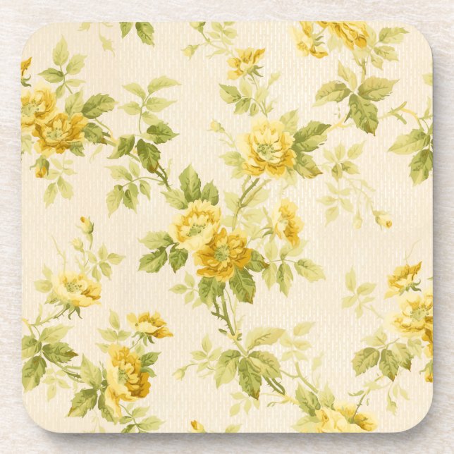Pretty Golden Yellow Farmhouse Floral Coaster (Front)