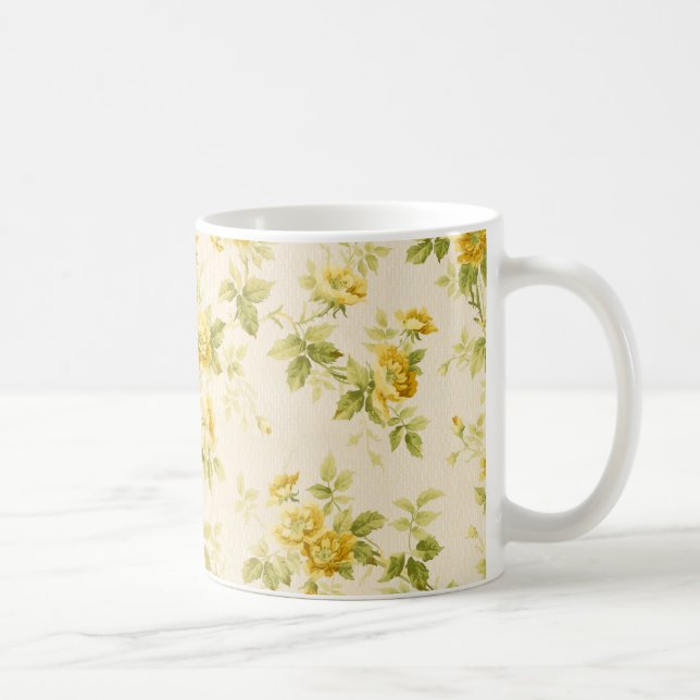 Pretty Golden Yellow Farmhouse Floral Coffee Mug (Right)
