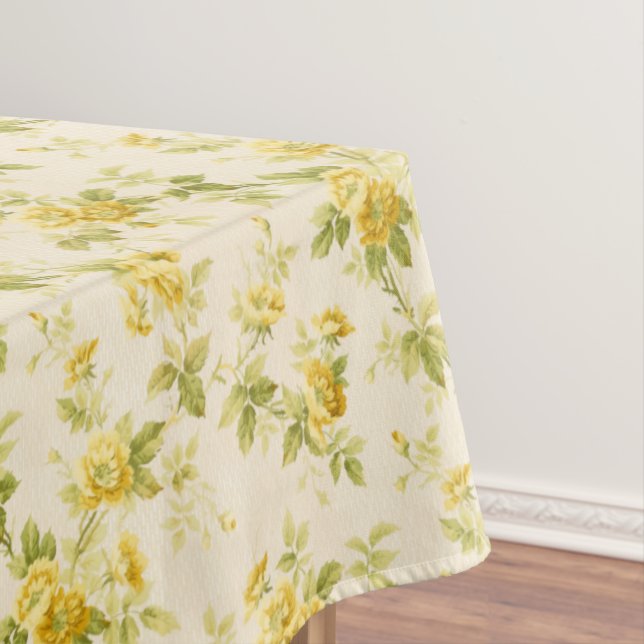 Pretty Golden Yellow Farmhouse Floral Tablecloth (In Situ)