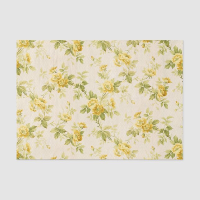 Pretty Golden Yellow Farmhouse Floral Tissue Paper (Front)