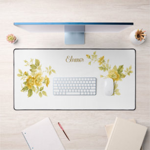 Pretty Golden Yellow Roses w/Name Desk Mat