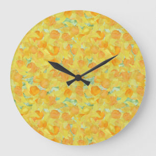Pretty Golden Yellow Watercolor Daffodils Large Clock