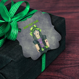 Pretty Goth Girl Green Hat Tattoos Dark Grey Favour Tags