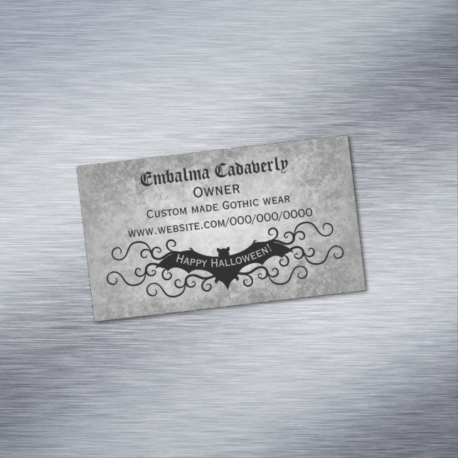 Pretty Gothic bat on grungy grey novelty Magnetic Business Card (In Situ)