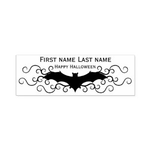 Pretty Gothic bat with swirls Happy Halloween Self-inking Stamp