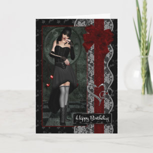 Pretty Gothic Girl with Bows Ribbon And Lace Card