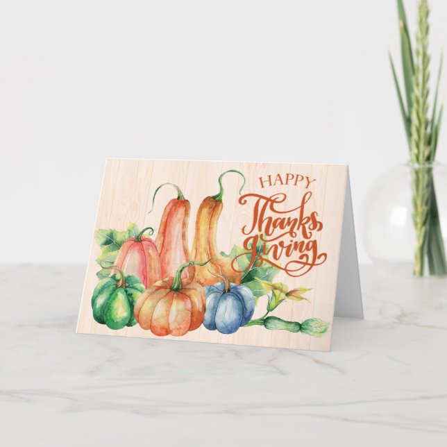 Pretty Gourds & Pumpkins Happy Thanksgiving Card (Front)