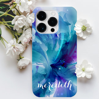 Pretty, Graceful Blue & Purple Abstract Floral Case-Mate iPhone 14 Pro Case
