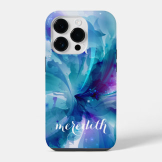 Pretty, Graceful Blue & Purple Abstract Floral iPhone 14 Pro Case