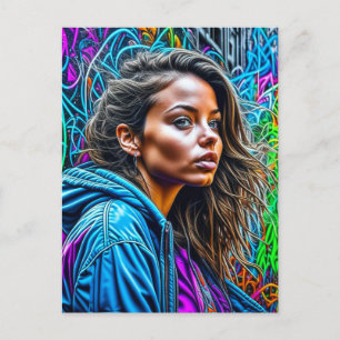 Pretty Graffiti Street Art Colourful Woman Blank Postcard