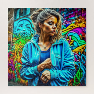Pretty Graffiti Urban Street Art Girl Jigsaw Puzzle