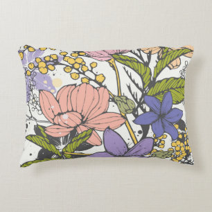 Pretty graphic image flower garden white colourful decorative cushion