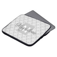 Pretty Gray Damask Lace Pattern Monogram & Name