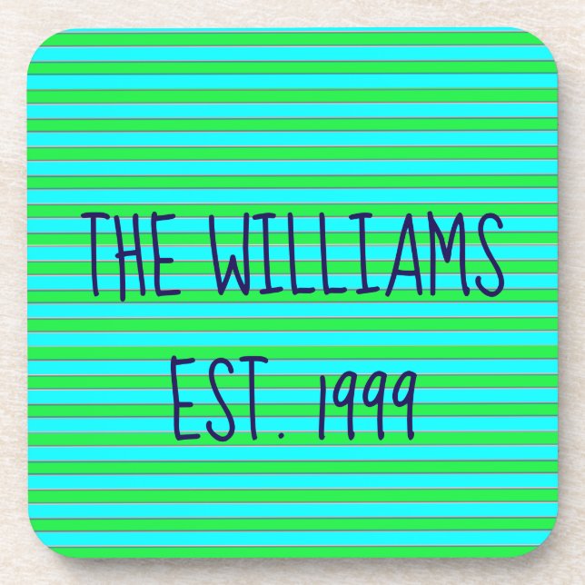 Pretty Green and Blue Stripes Coaster (Front)