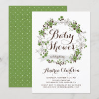 Pretty Green and Grey Floral Wreath Baby Shower