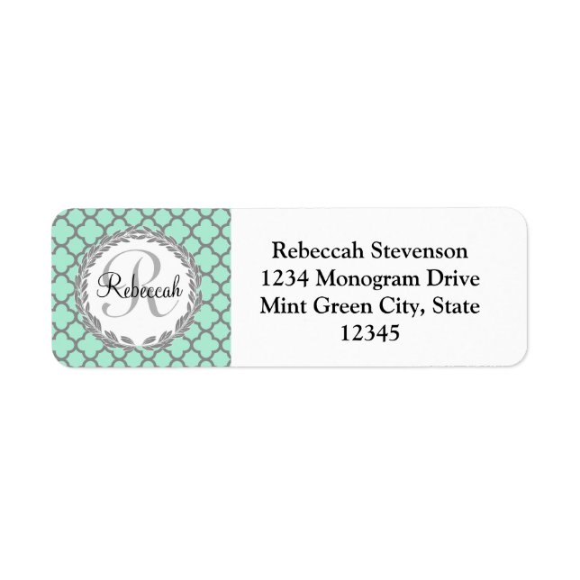 Pretty Green and Grey Quatrefoil Monogram Name (Front)