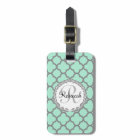Pretty Green and Grey Quatrefoil Monogram Name