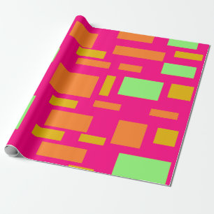 Pretty green and light orange blocks on pink wrapping paper