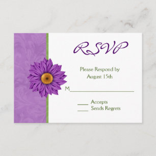 Pretty Green and Purple Flower Wedding RSVP Cards