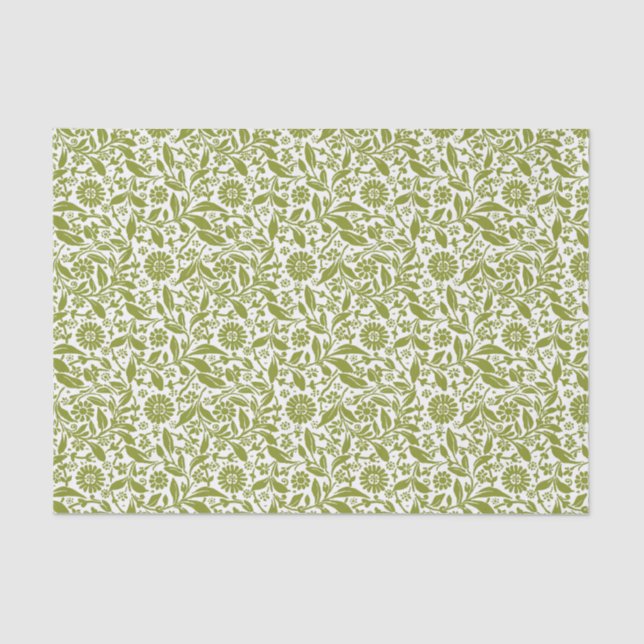 Pretty Green and White Floral Pattern Tissue Paper (Front)
