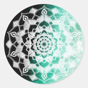 Pretty Green and White Mandala Abstract Classic Round Sticker