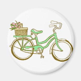 Pretty Green Bicycle with Tulips Magnet