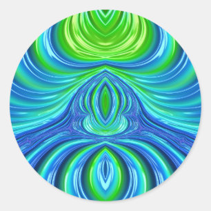 ~ Pretty Green Blue Fractal ~ Classic Round Sticker