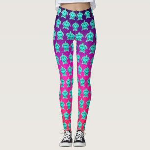 Pretty green blue turquoise teal turtles pattern leggings