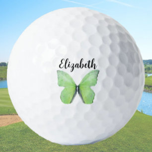 Pretty green butterfly custom name ladies golf balls
