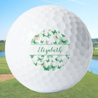 Pretty green butterfly with custom name womens golf balls